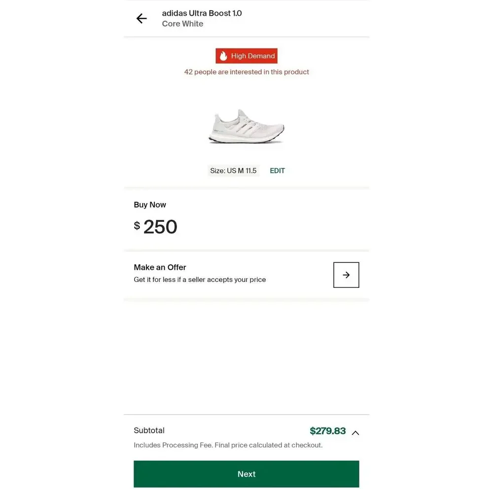 Size 11.5 - adidas Ultra Boost 1.0 Core White - S77416